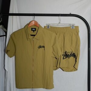 Stussy Olive Green Shirt and Shorts Set